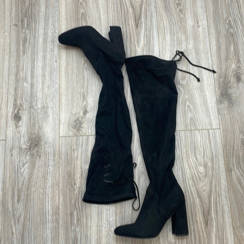 Unisa tall black block heel lace back over the knee boots size 8 flawed